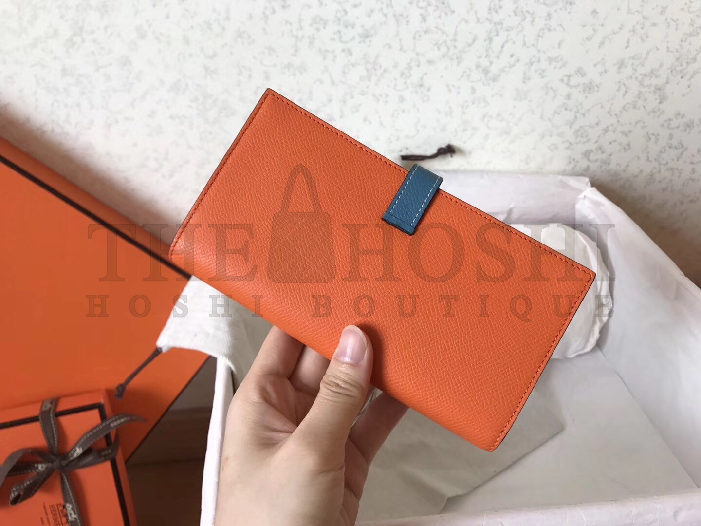 H**me5 Bi-Color Epsom Bearn Wallet Orange/Blue Jean Master Quality