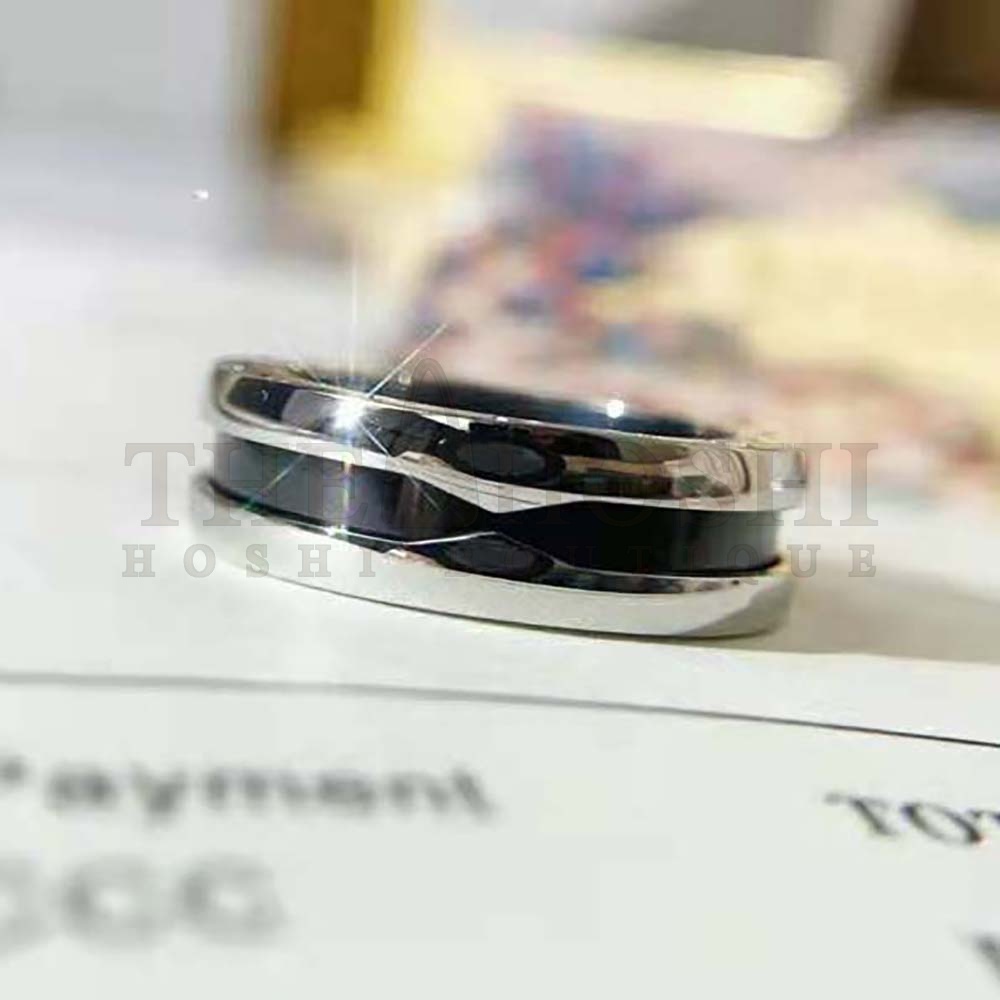 Bv1g*ai Women Save the Children One-band Sterling Silver Ring with Black Ceramic Master Quality