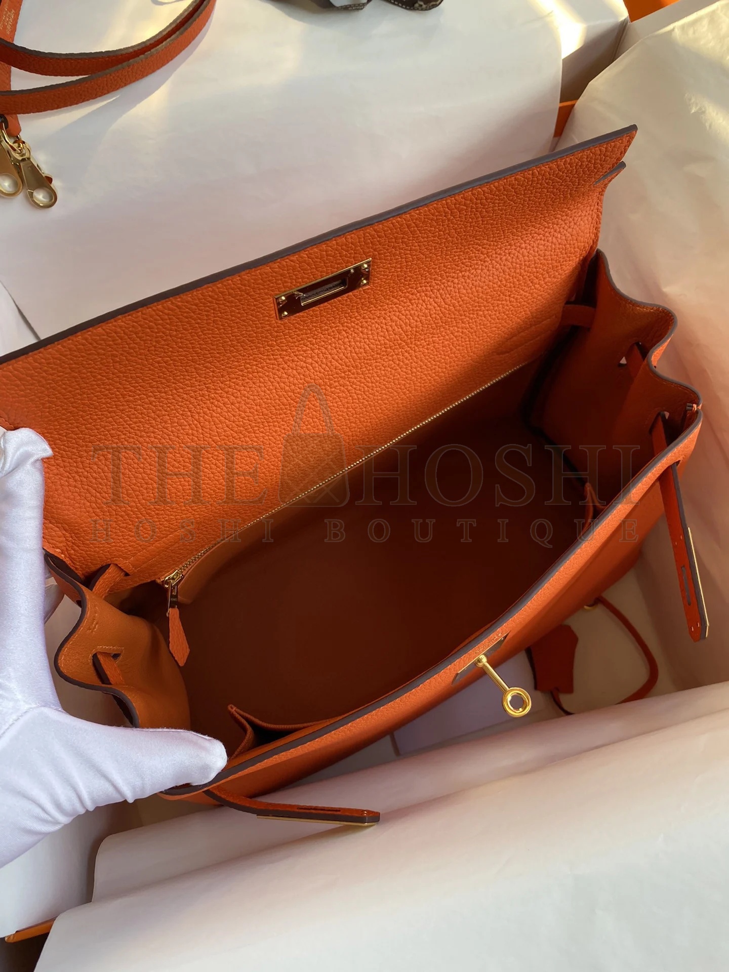 H**me5 Kelly Retourne 32 Handmade Bag In Orange Clemence Leather Master Quality