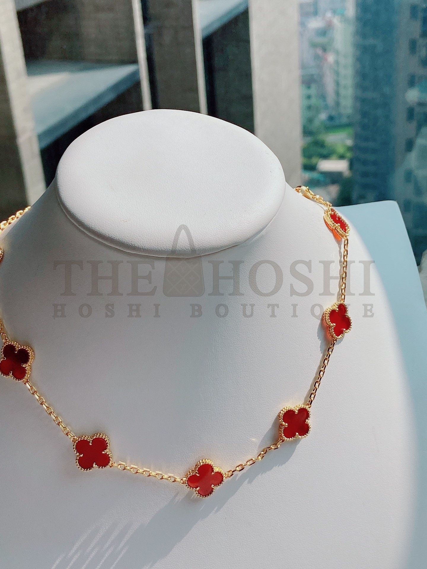 18k Premium Onyx Ten Flowers Clover Necklace. V*n Cl**f&Arpels Master Quality