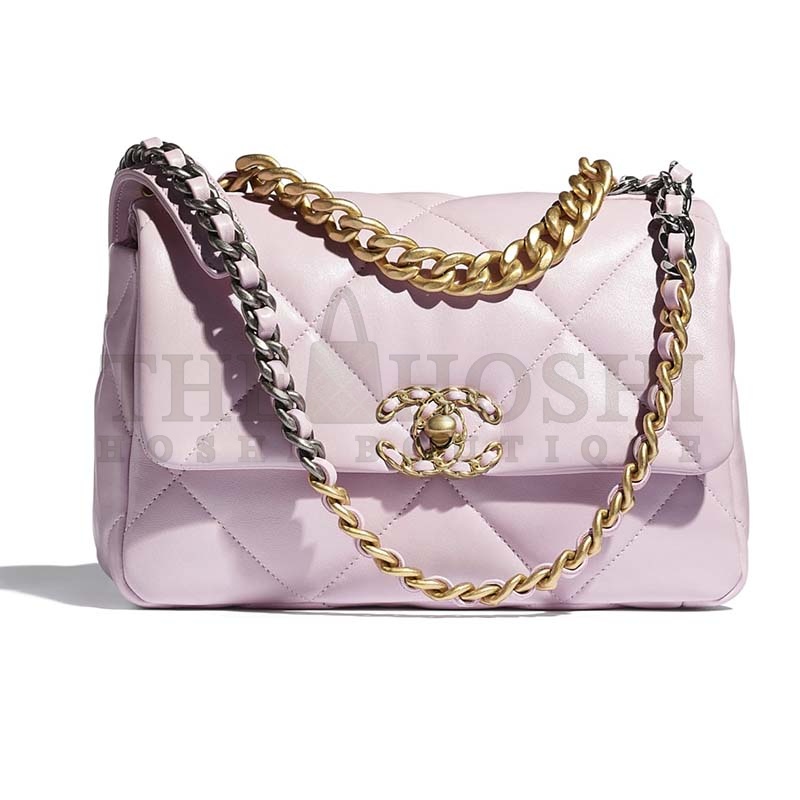Ch**el Women Ch**el 19 Flap Bag Lambskin Gold Silver-Tone Ruthenium-Finish Metal Light Pink Master Quality