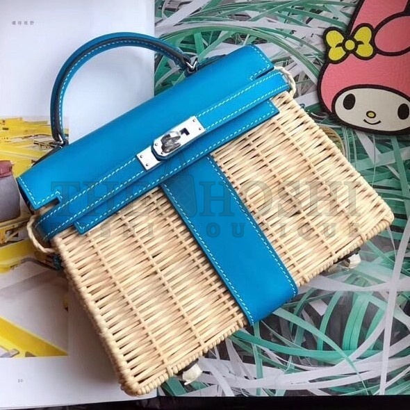 H**me5 Blue Picnic Kelly Mini 20cm Wicker Bag Master Quality