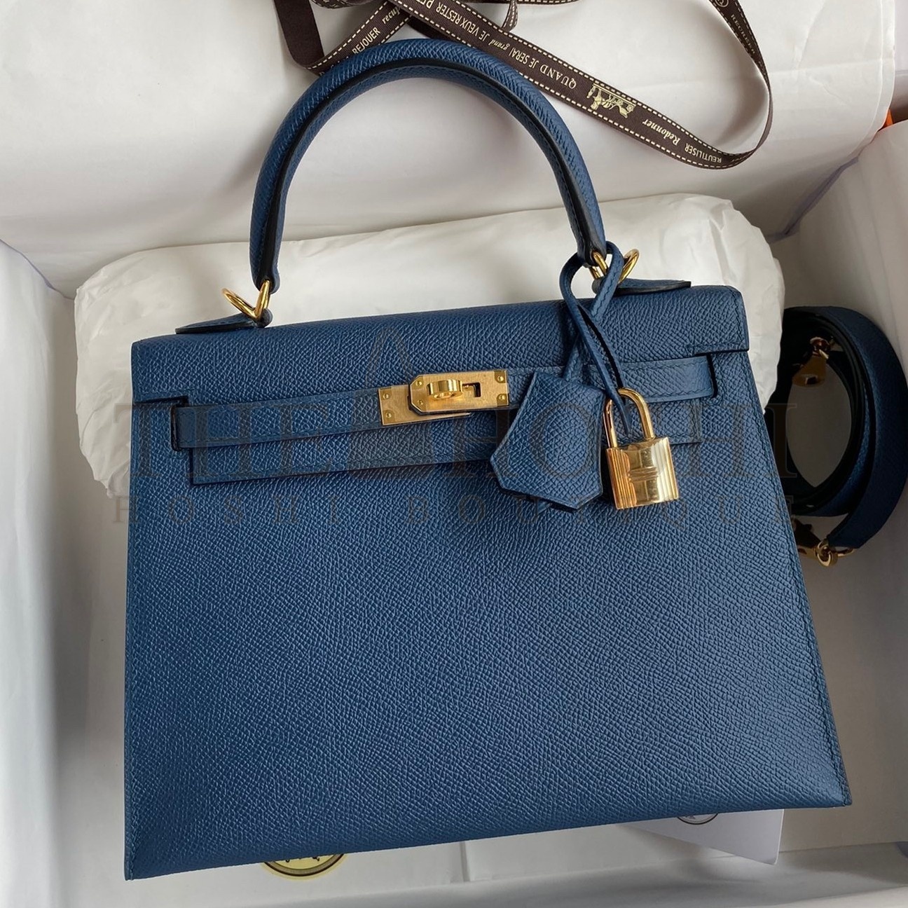 H**me5 Epsom Kelly 25cm Sellier Handmade Deep Blue Bag Master Quality