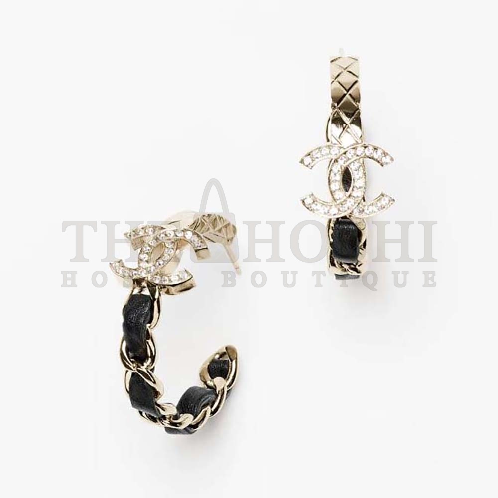 Ch**el Women Hoop Earrings in Metal Calfskin and Strass Master Quality