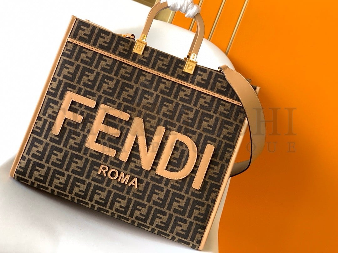 F**di Sunshine Large Tote Bag in Brown FF Jacquard Fabric Master Quality