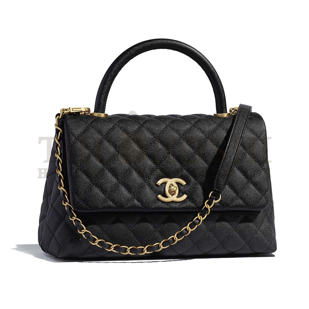 Ch**el Women Flap Bag with Top Handle in Grained Calfskin Leather-Black Master Quality