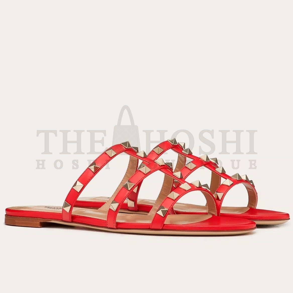 Va1e*ntin0 Garavani Rockstud Flat Sandals In Red Calfskin Master Quality
