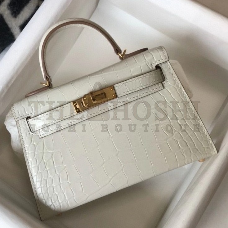 H**me5 Kelly Mini II Bag In Beton Embossed Crocodile Calfskin Master Quality