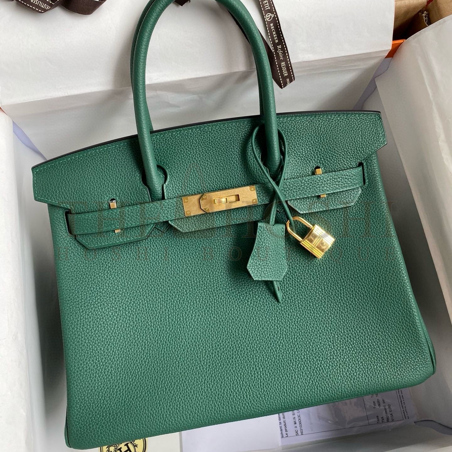 H**me5 Birkin 35 Retourne Handmade Bag in Malachite Clemence Leather Master Quality
