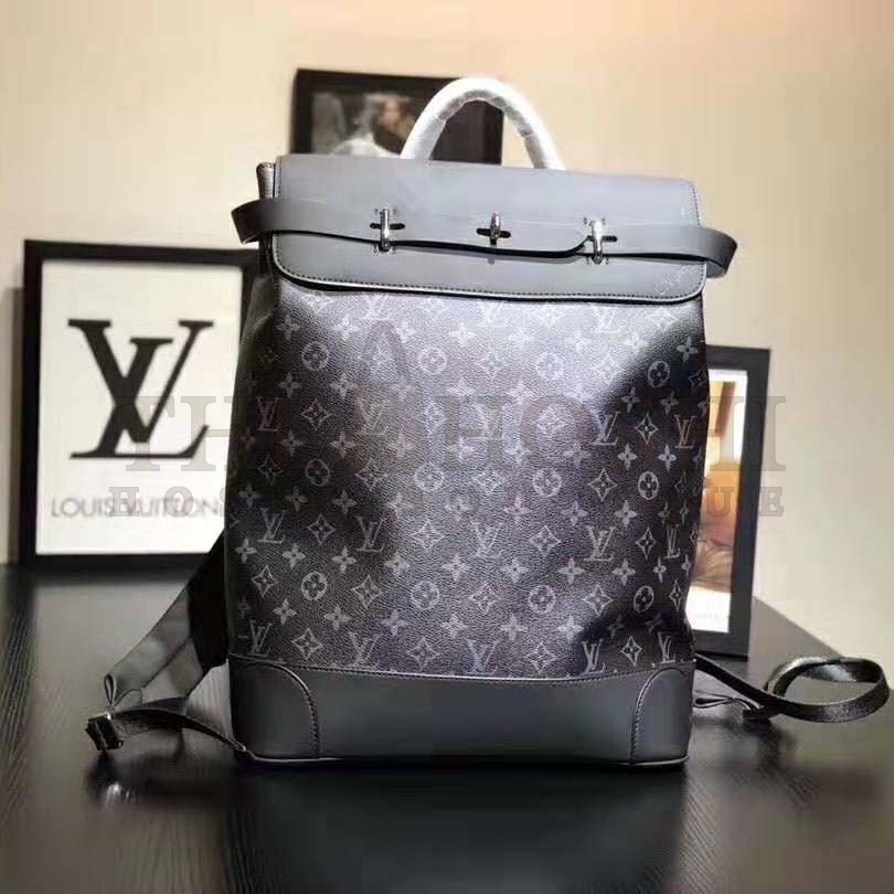 L0vis Vvtt0n LV Men Steamer Backpack in Monogram Eclipse Canvas-Grey Master Quality
