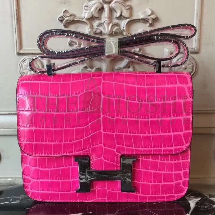 H**me5 Rose Red Constance MM 24cm Crocodile Bag Master Quality