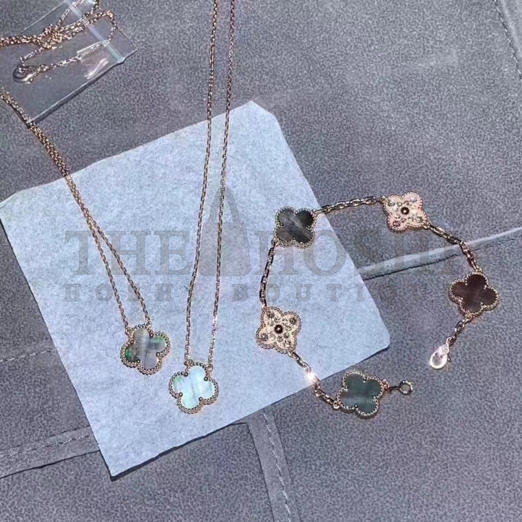 V*n Cl**f Vintage Alhambra Necklace Replica, Gray Clover Master Quality