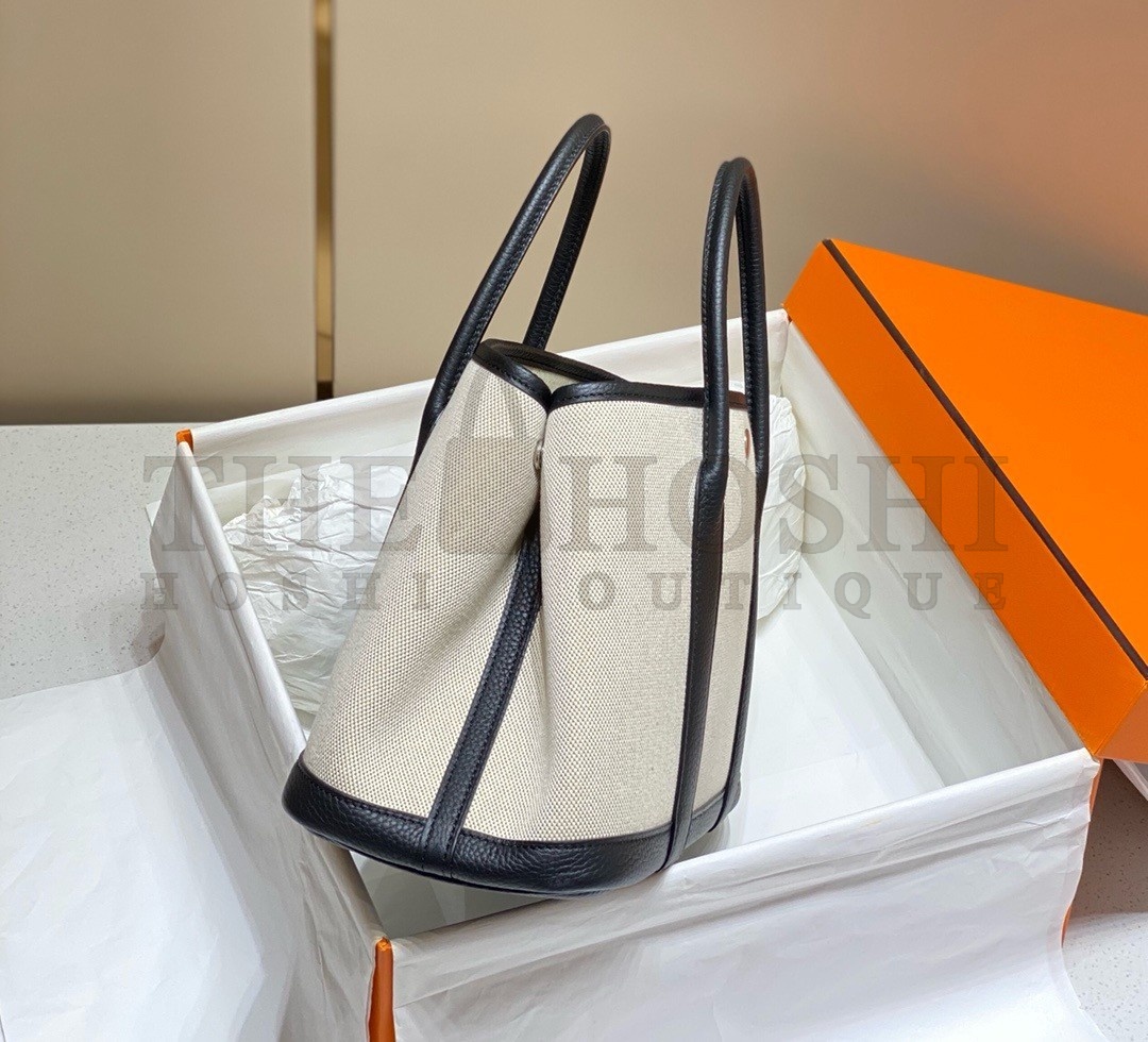 H**me5 Garden Party 30cm Bag in Toile and Black Leather Master Quality