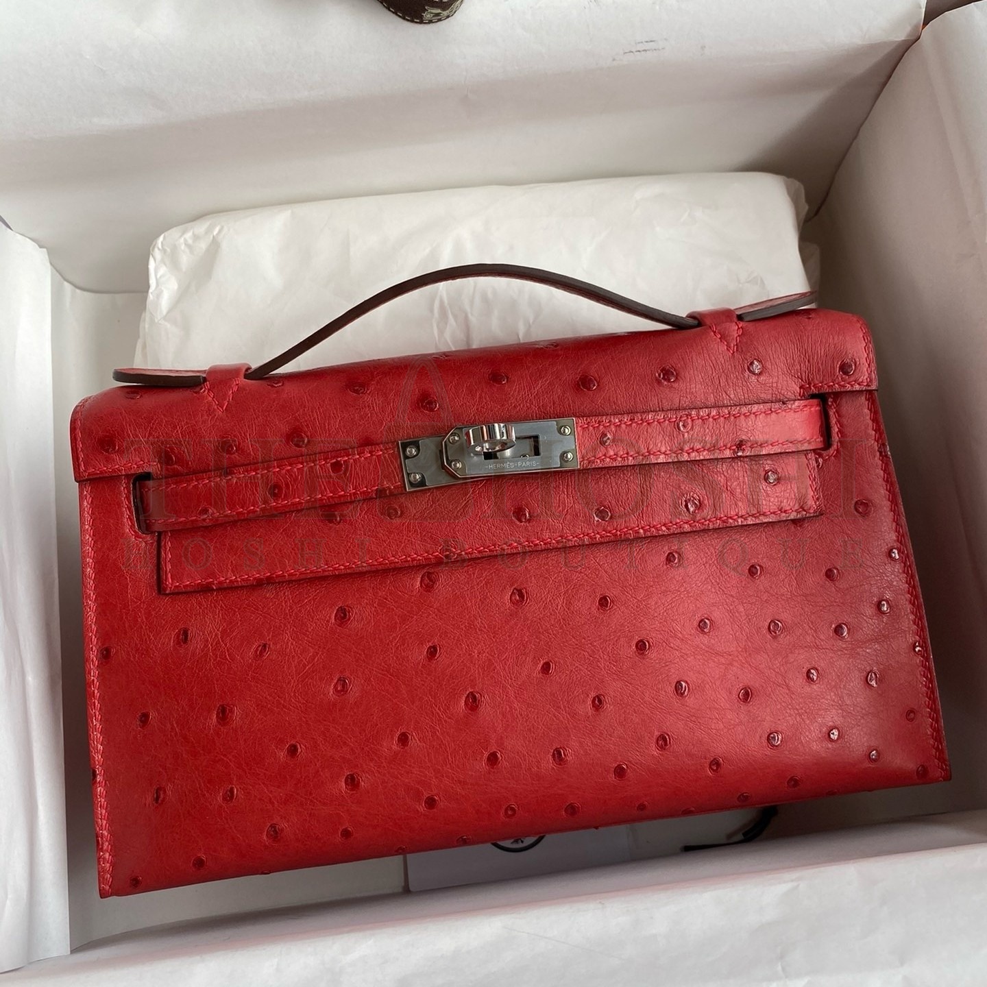 H**me5 Kelly Pochette Handmade Bag In Red Ostrich Leather Master Quality