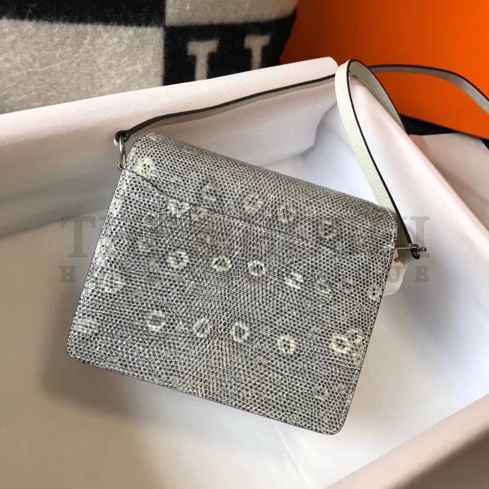 H**me5 Roulis Mini Bag In White Crocodile With Natural Lizard Master Quality