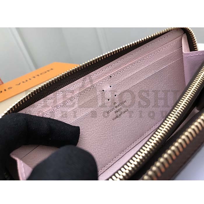 L0vis Vvtt0n LV Unisex Clémence Wallet Brown Pink Damier Ebene Coated Canvas Master Quality