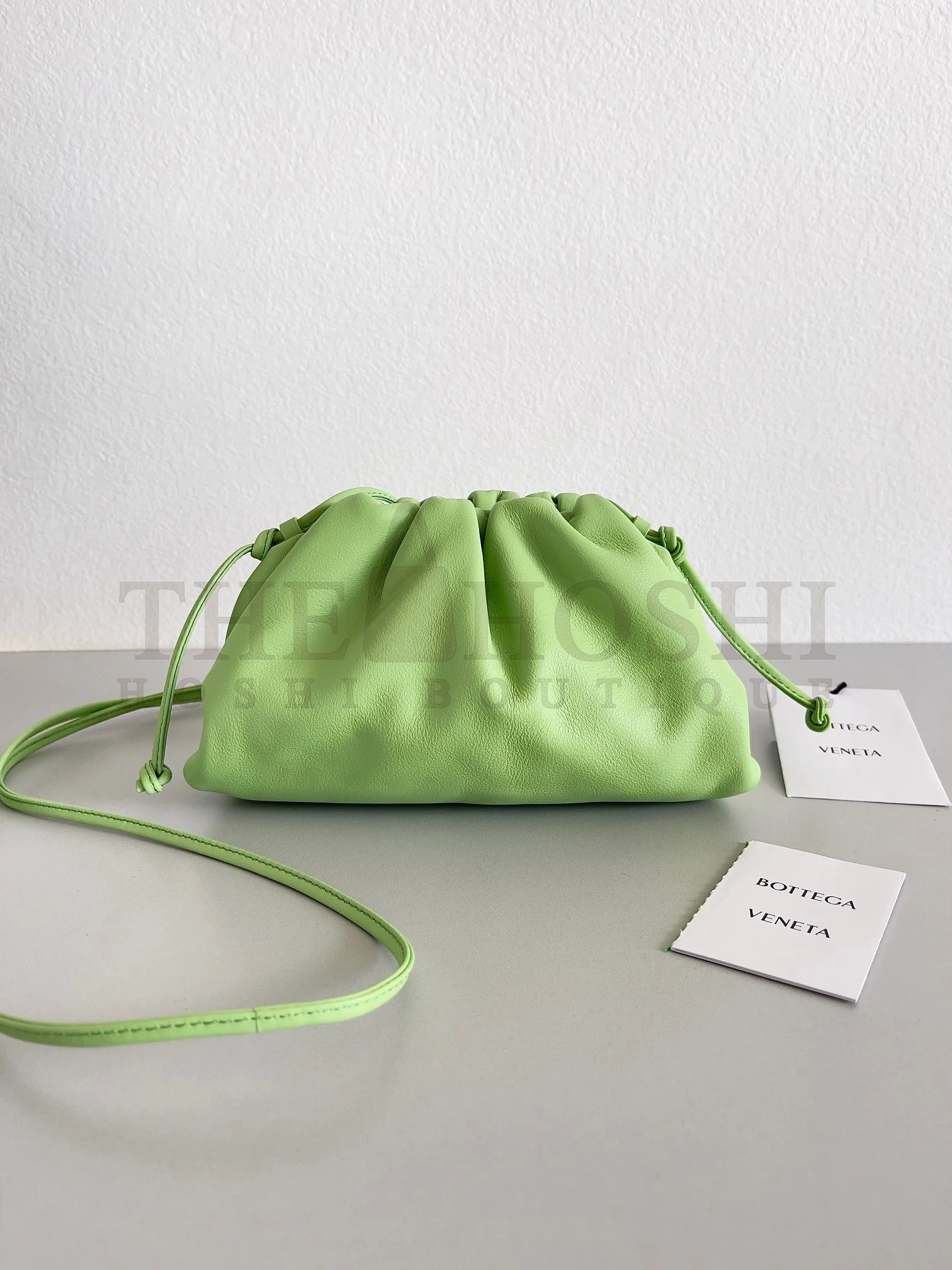 B0tt*ga Ven*ta Mini Pouch with Strap in Pistachio Calfskin Master Quality