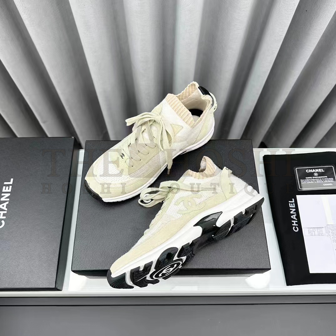 Ch**el Women CC Sneakers Knit Suede Calfskin Ivory Master Quality