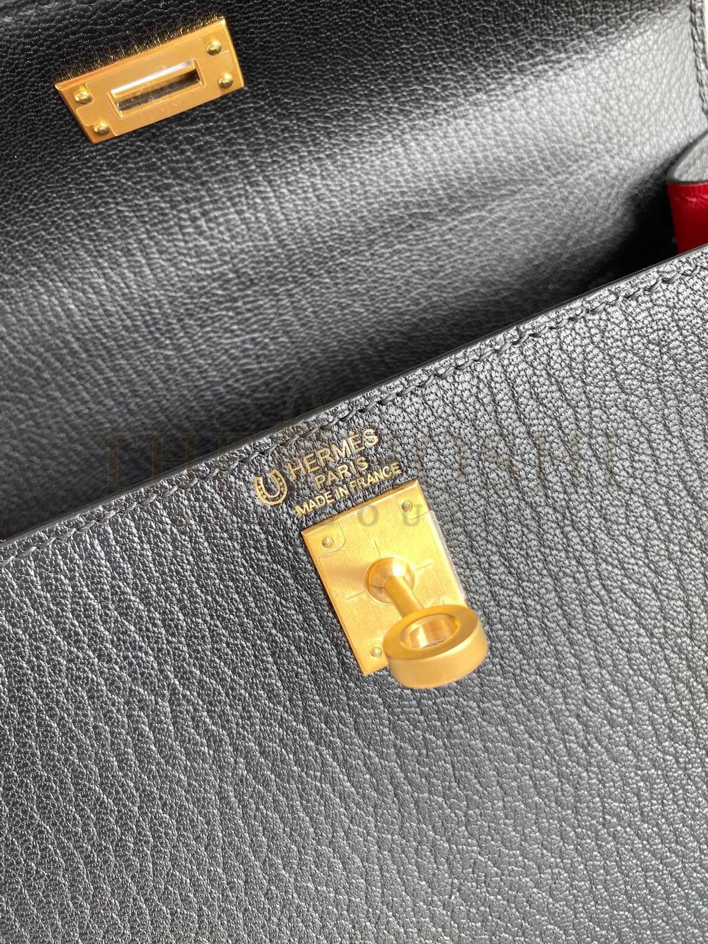 H**me5 Kelly Sellier 25 Handmade Bag In Black Mysore Goatskin Master Quality