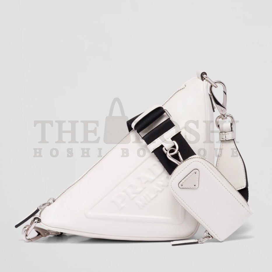 Pra*a Triangle Shoulder Bag In White Leather Master Quality