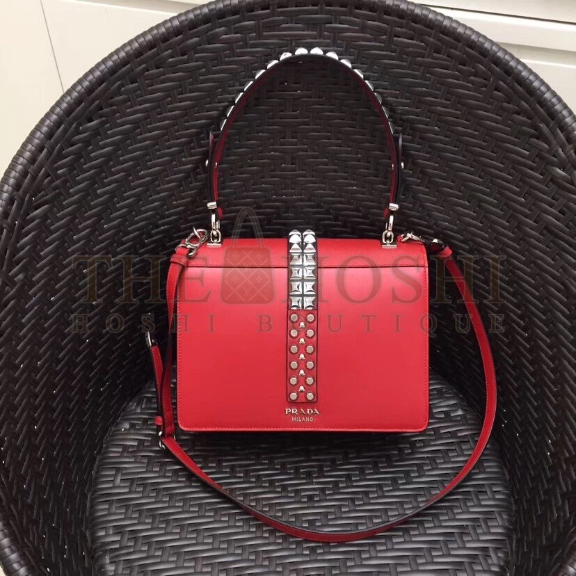 Pra*a Elektra Shoulder Bag In Red Calfskin Master Quality