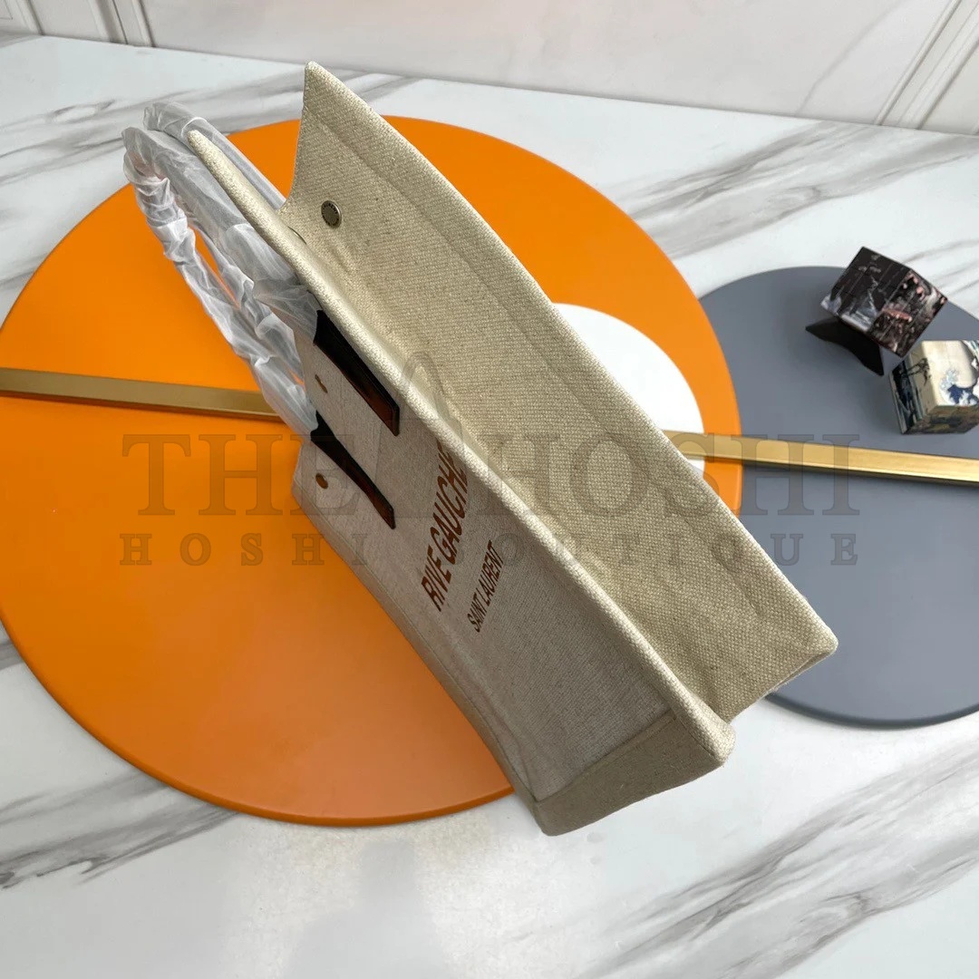 Sa1nt Lau*nt Rive Gauche Small Tote Bag in White Linen and Leather Master Quality