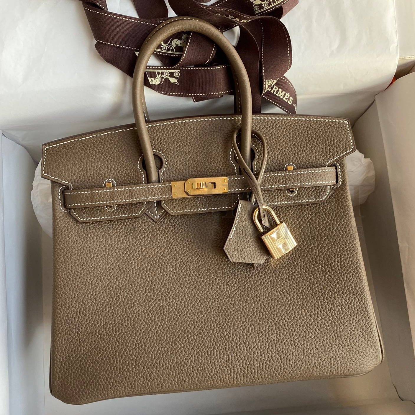 H**me5 Birkin 25 Retourne Handmade Bag In Taupe Clemence Leather Master Quality