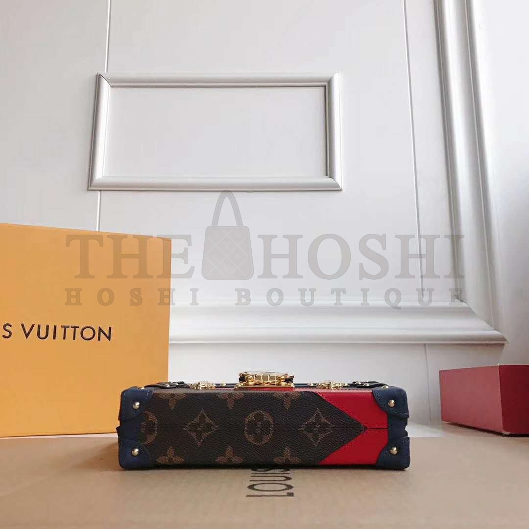 L0vis Vvtt0n LV Women Petite Malle Handbag in Calf Leather and Monogram Coated Canvas Master Quality