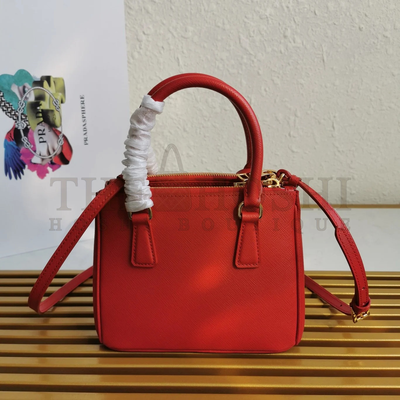 Pra*a Mini Galleria Bag In Red Saffiano Leather Master Quality