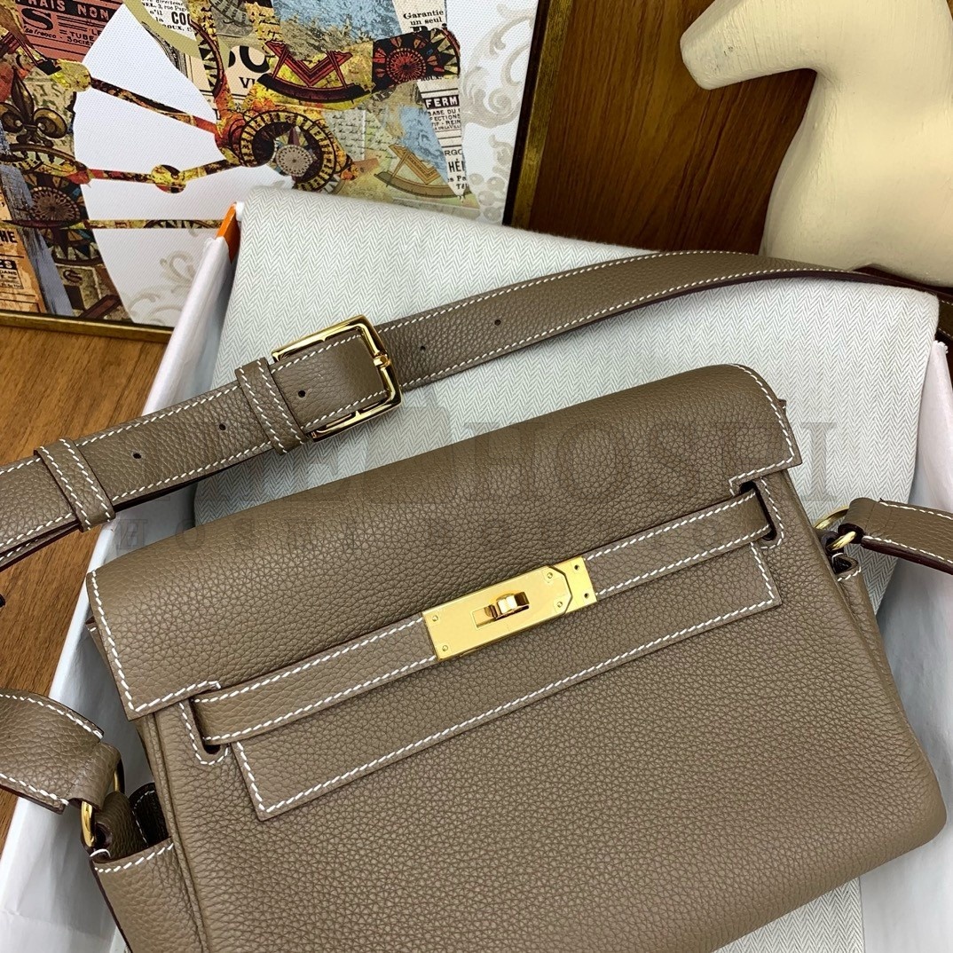H**me5 Kelly Messenger Bag in Taupe Clemence Leather Master Quality