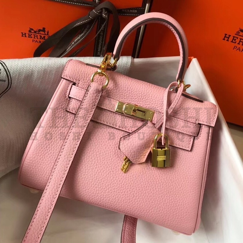 H**me5 Mini Kelly 20cm Bag In Pink Clemence Leather Master Quality