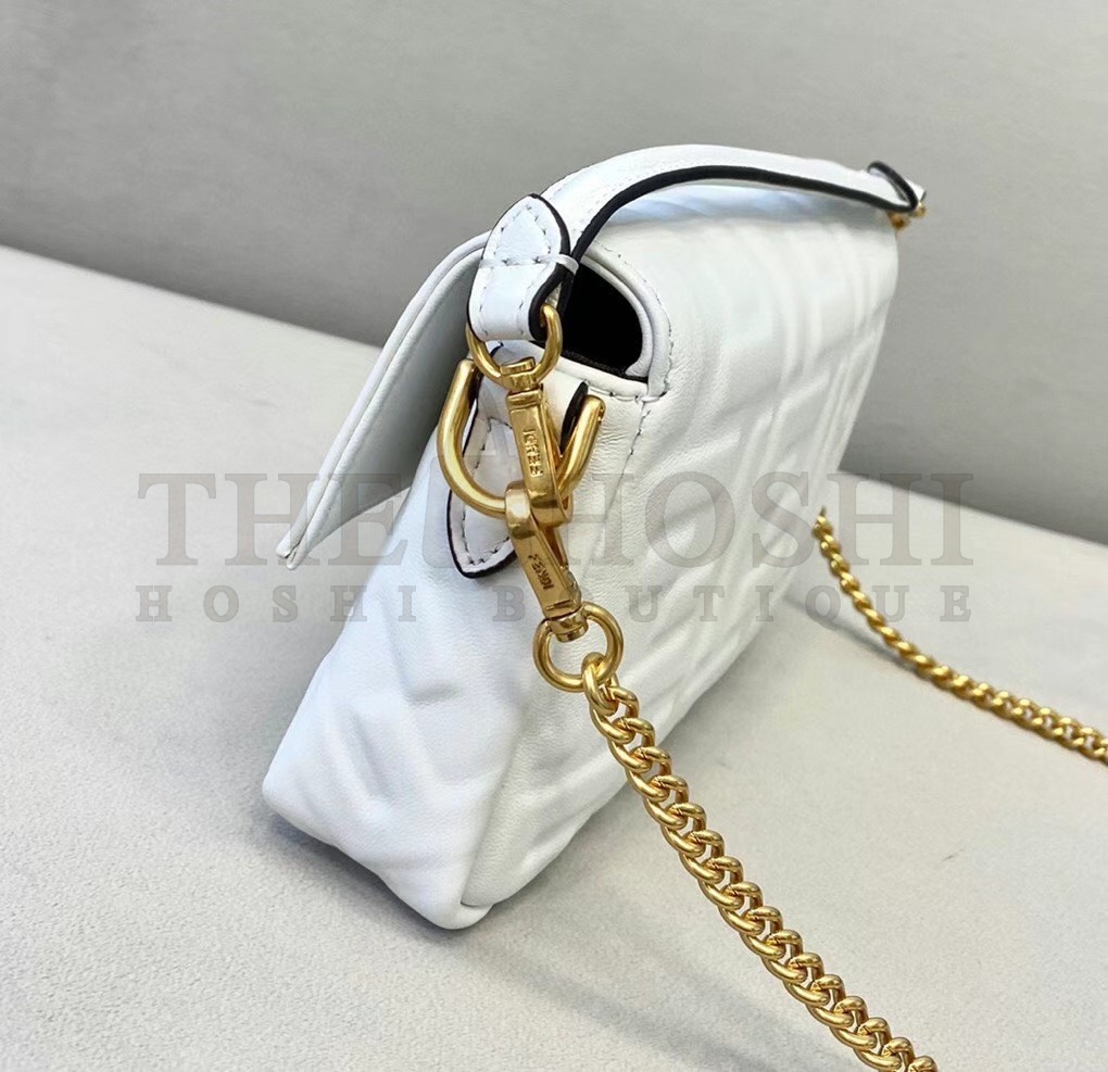 F**di Small Baguette Bag In White FF Nappa Leather Master Quality