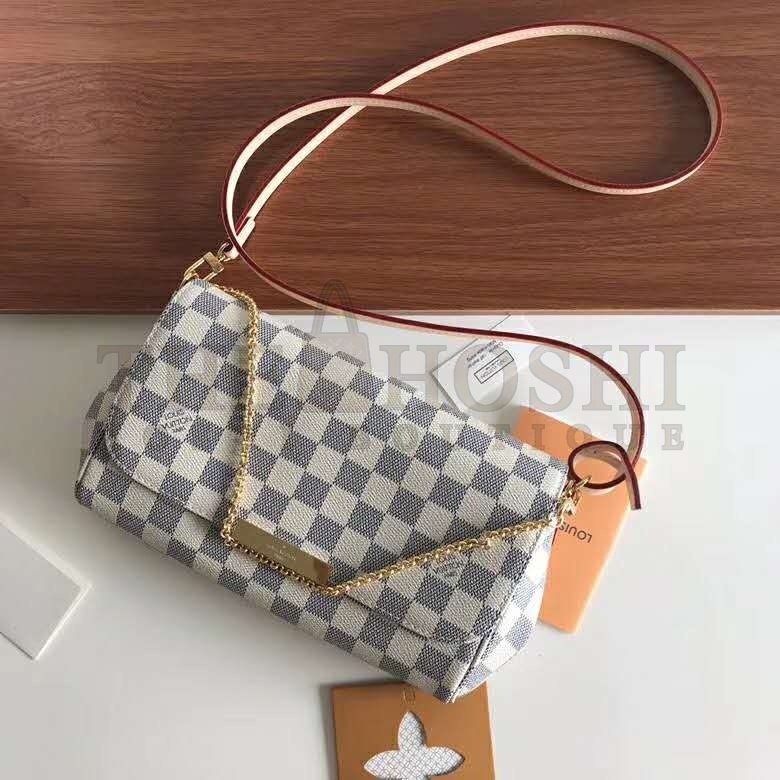 L0vis Vvtt0n LV Women Favorite MM Clutch in Damier Azur Coated Canvas-Beige Master Quality