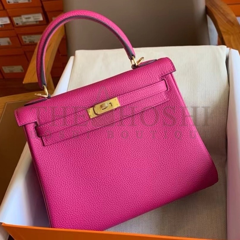 H**me5 Kelly Retourne 25 Handmade Bag In Rose Purple Clemence Leather Master Quality