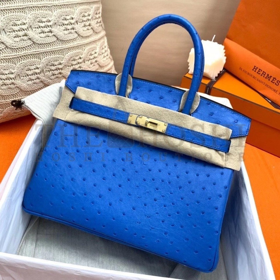 H**me5 Blue Zellige Birkin 30cm Ostrich Handmade Bag Master Quality