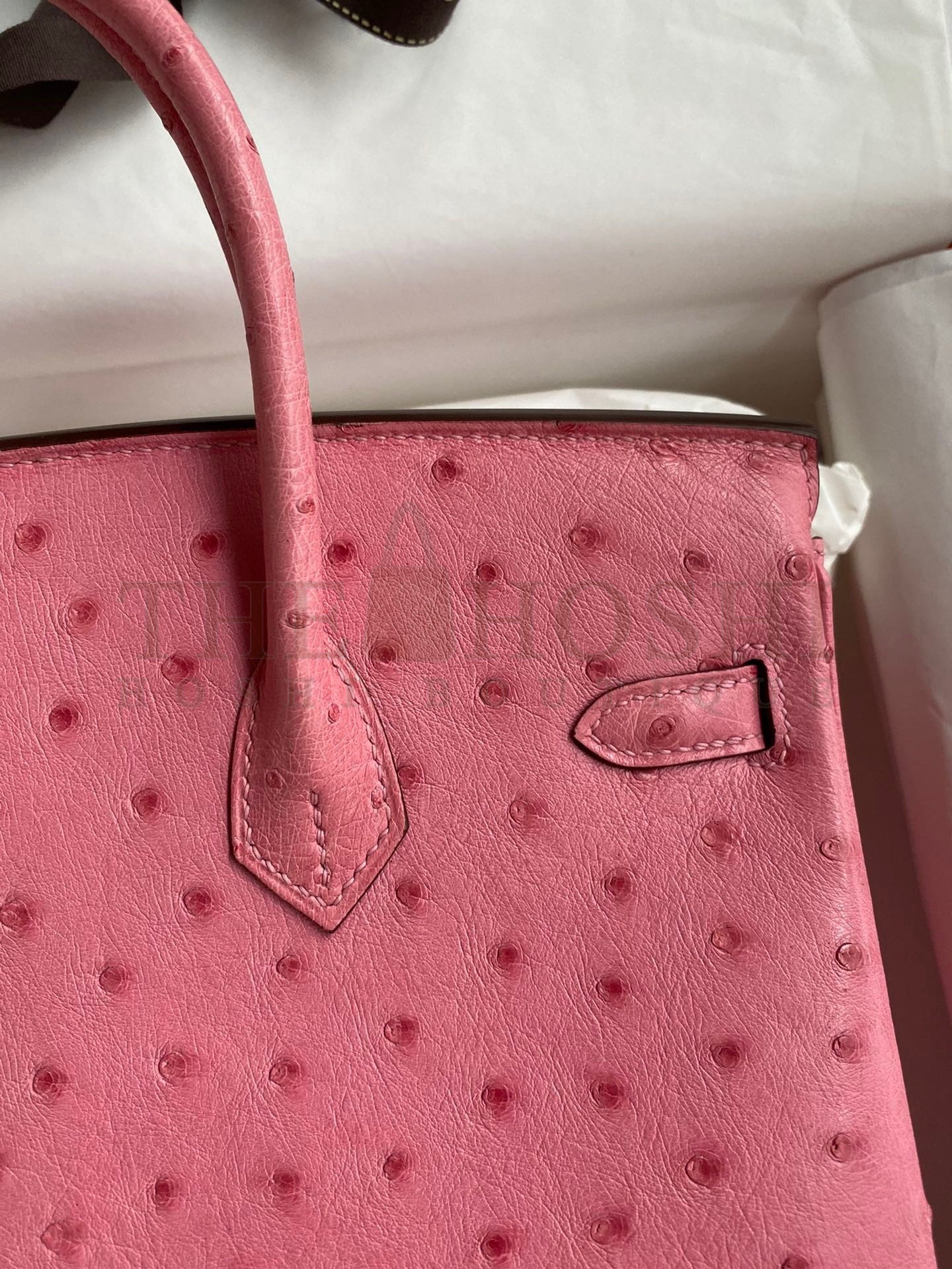 H**me5 Birkin 25 Retourne Handmade Bag In Pink Ostrich Leather Master Quality