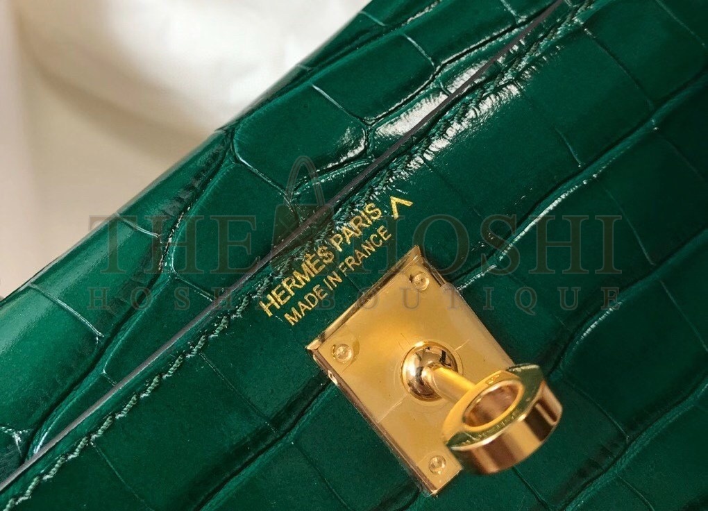 H**me5 Kelly Mini II Bag In Green Embossed Crocodile Calfskin Master Quality