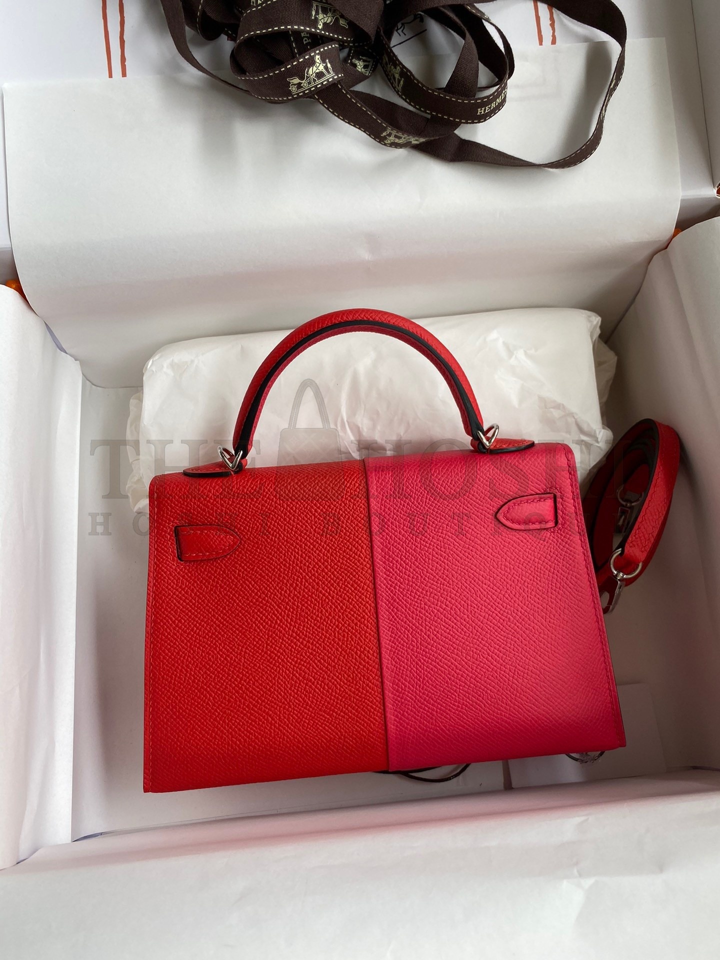 H**me5 Kelly Mini II Sellier Tri-color Bag In Red/Rose Extreme/Blue Epsom Calfskin Master Quality