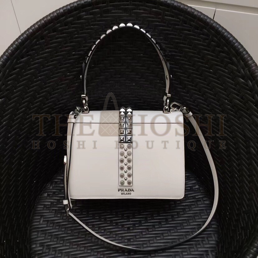 Pra*a Elektra Shoulder Bag In White Calfskin Master Quality
