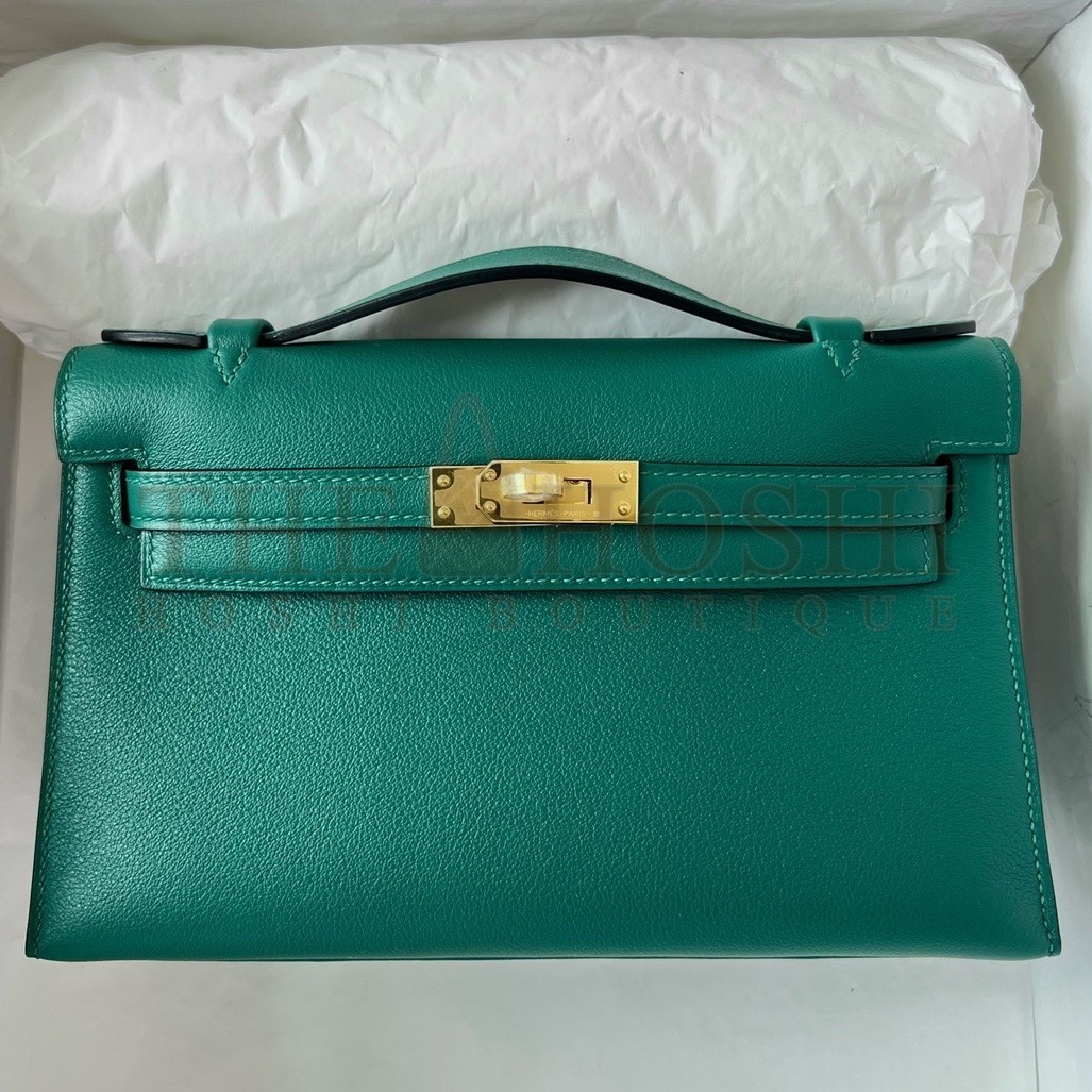H**me5 Kelly Pochette Handmade Bag In Malachite Swift Calfskin Master Quality