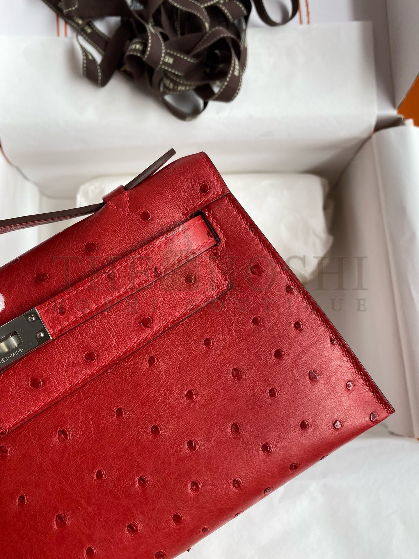 H**me5 Kelly Pochette Handmade Bag In Red Ostrich Leather Master Quality
