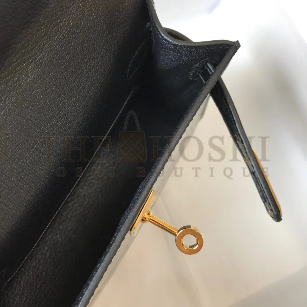 H**me5 Kelly Mini II Sellier Bag In Black Crocodile Embossed Leather Master Quality