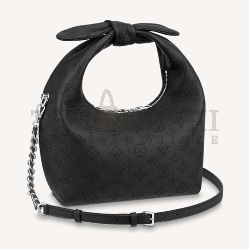 L0vis Vvtt0n LV Women Why Knot PM Handbag Black Perforated Mahina Calf Leather Master Quality