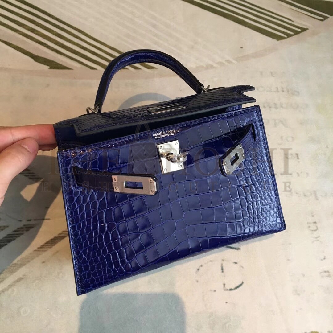 H**me5 Blue Alligator Kelly Mini II Handmade Bag Master Quality