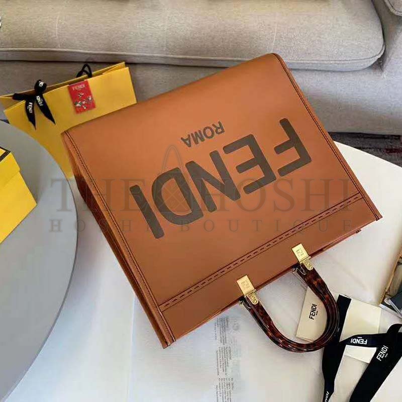 F**di Women Sunshine Shopper Bag Brown Leather Shopper “F**di ROMA” Master Quality