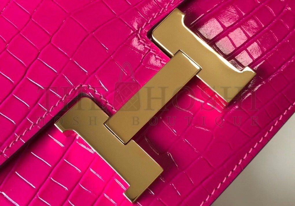 H**me5 Constance 18cm Bag In Rose Red Embossed Crocodile Master Quality