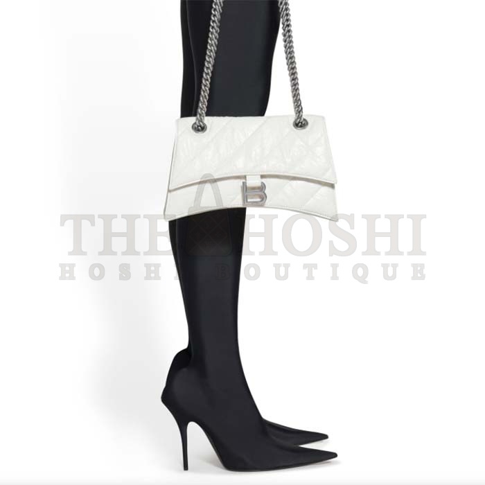 Ba1en*iaga Women Crush Small Chain Bag Quilted White Crushed Calfskin Aged-Silver Hardware Master Quality