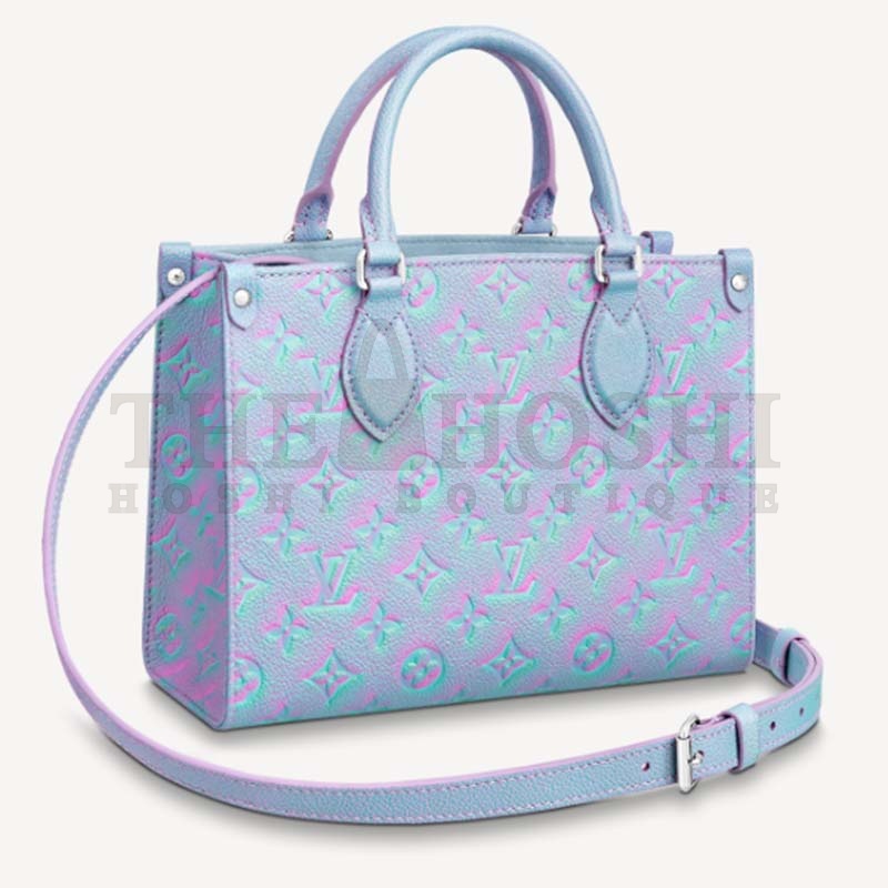 L0vis Vvtt0n LV Women OnTheGo PM Tote Bag Purple Sprayed Embossed Grained Cowhide Master Quality
