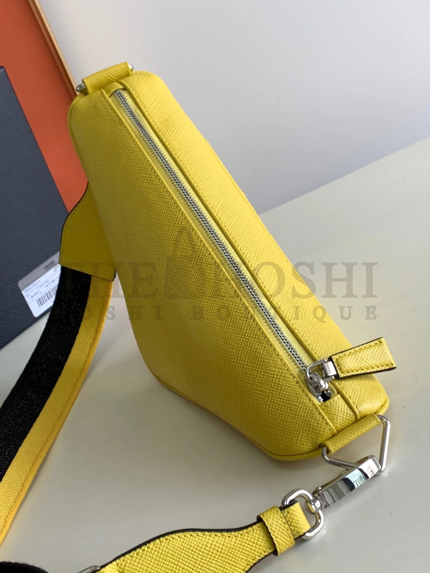 Pra*a Triangle Shoulder Bag In Yellow Saffiano Leather Master Quality
