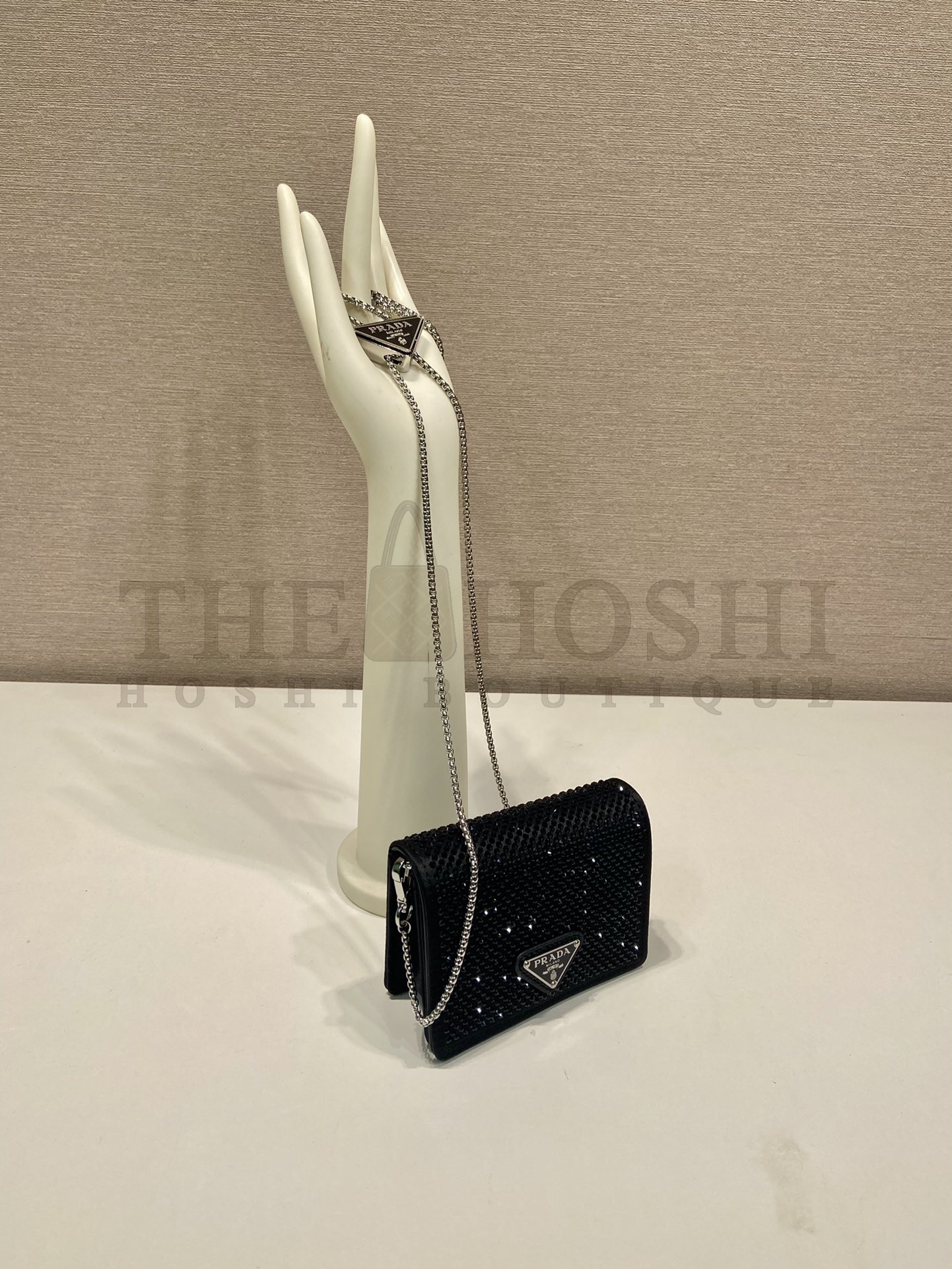 Pra*a Women Cardholder with Shoulder Strap and Crystals-Black Master Quality